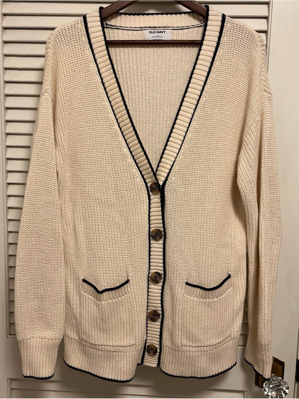 Old Navy Cream knit Cardigan with Black Trim